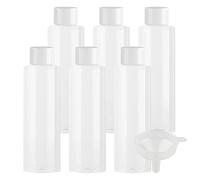 ZEOABSY 6 Pièces 150 ML Transparent Bouteille en Plastique avec Bouchon Scellé à Vis Blanc et Réducteur D'orifice, Vider Bouteille Ronde Épaule Plate pour Cosmétiques Liquides (UNSQUEEZABLE)