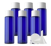 ZEOABSY 6 Pièces 30 ML Bleu Bouteille en Plastique avec Bouchon Scellé à Vis Blanc et Réducteur D'orifice, Vider Bouteille Ronde Épaule Plate pour Cosmétiques Liquides (UNSQUEEZABLE)