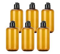 ZEOABSY 6 Pièces 300 ML Marron Bouteille en Plastique avec Bouchon à Charnière Noir, Vider Bouteille Ronde en PET de Voyage pour Cosmétiques Liquides