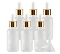 ZEOABSY 6 Pièces 30ml Flacon Compte-goutte en Verre Transparent Dépoli, Bouteille d'huile Essentielle avec Pipette en Or Vides pour Cosmétiques Aromathérapie, Bouteille de Voyage