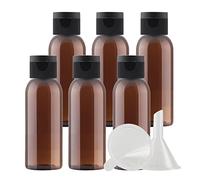 ZEOABSY 6 Pièces 50 ML Marron Bouteille en Plastique avec Bouchon à Charnière Noir, DIY Vider Bouteille Ronde en PET de Voyage pour Cosmétiques Liquides