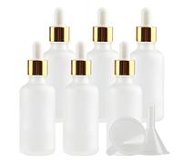 ZEOABSY 6 Pièces 50ml Flacon Compte-goutte en Verre Transparent Dépoli, Bouteille d'huile Essentielle avec Pipette en Or Vides pour Cosmétiques Aromathérapie, Bouteille de Voyage