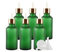 ZEOABSY 6 Pièces 50ml Flacon Compte-goutte en Verre Vert Dépoli, Bouteille d'huile Essentielle avec Pipette en Or Vides pour Cosmétiques Aromathérapie, Bouteille de Voyage