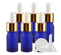 ZEOABSY 6 Pièces 5ml Flacon Compte-goutte en Verre Bleu Dépoli, Bouteille d'huile Essentielle avec Pipette en Or Vides pour Cosmétiques Aromathérapie, Bouteille de Voyage