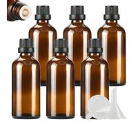ZEOABSY 6 Pièces Flacon Aromathérapie 100ml en Verre Brun Ambré avec Bouchon Codigoutte Noir, Compte Gouttes Inviolable, Bouteilles en Verre D'huile Essentielle Vides Flacon de Voyage