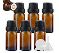 ZEOABSY 6 Pièces Flacon Aromathérapie 10ml en Verre Brun Ambré avec Bouchon Codigoutte Noir, Compte Gouttes Inviolable, Bouteilles en Verre D'huile Essentielle Vides Flacon de Voyage