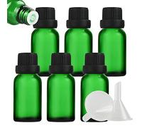 ZEOABSY 6 Pièces Flacon Aromathérapie 15ml en Verre Vert avec Bouchon Codigoutte Noir, Compte Gouttes Inviolable, Bouteilles en Verre D'huile Essentielle Vides Flacon de Voyage