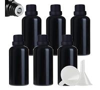 ZEOABSY 6 Pièces Flacon Aromathérapie 50ml en Verre Noir avec Bouchon Codigoutte Noir, Compte Gouttes Inviolable, Bouteilles en Verre D'huile Essentielle Vides Flacon de Voyage
