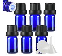 ZEOABSY 6 Pièces Flacon Aromathérapie 5ml en Verre Bleu avec Bouchon Codigoutte Noir, Compte Gouttes Inviolable, Bouteilles en Verre D'huile Essentielle Vides Flacon de Voyage