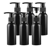 ZEOABSY 6 Pièces Noir Flacons à Pompe Vides en Aluminium de 100ml avec Pompe Distributeur Noire de Lotion, Shampooing, Crème lavante, Gel Douche, Salle de Bains Hôtel Rechargeables, Entonnoir