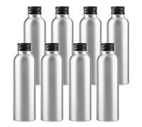 ZEOABSY 8 Pièces Argent Flacon Aluminium Vides 120 ML, Bouteille en Aluminium avec Bouchon en Aluminium Fileté Noir pour Cosmétique Shampooing Salle de Bains Hôtel Voyage Rechargeables