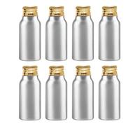 ZEOABSY 8 Pièces Argent Flacon Aluminium Vides 30 ML, Bouteille en Aluminium avec Bouchon en Aluminium Fileté Or pour Cosmétique Shampooing Salle de Bains Hôtel Voyage Rechargeables