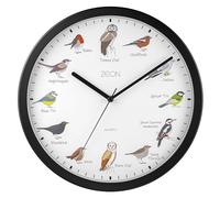 ZEON Birdsong CE4558B Horloge murale analogique avec annonces horaires de chant des oiseaux Noir 29,5 cm