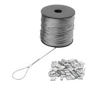ZEONHAK Câble métallique de 1 mm, bobine en acier inoxydable de 122 m, longueur de câble d'avion avec 100 pinces à sertir, noyau de 7 x 7 brins