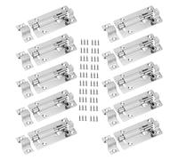 ZEONHAK Lot de 10 loquets de porte coulissante de 7,6 cm, 90 mm en acier inoxydable avec vis, loquet de porte argenté pour salle de bain, cour, jardin