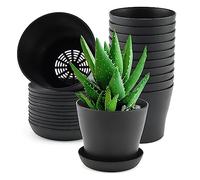 ZEONHAK Lot de 12 petits pots de fleurs ronds de 10 cm avec soucoupe, mini pots de fleurs de jardin en plastique noir pour plantes, plantes grasses, pépinière de graines