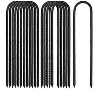 ZEONHAK Lot de 12 piquets noirs de 30,5 cm, piquets de tente galvanisés en forme de U, piquets d'ancrage de trampoline, piquets de jardin pour tentes de camping, trampoline