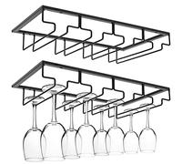 ZEONHAK Lot de 2 supports à verres à vin à 4 rangées sous une armoire, noir à suspendre sous une étagère à vin, support de rangement pour verres à vin, support à suspendre pour armoire, cuisine, bar,