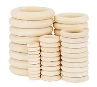 ZEONHAK Lot de 200 anneaux en bois naturel brut de 5 tailles - Anneaux en macramé pour travaux manuels - 15 mm, 25 mm, 35 mm, 45 mm, 55 mm