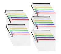 ZEONHAK Lot de 30 pochettes A5 6 couleurs en maille avec fermeture éclair - En plastique coloré - Pochette de rangement à fermeture éclair pour le rangement de fichiers, fournitures de bureau