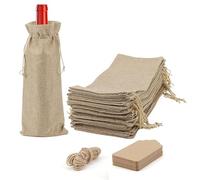 ZEONHAK Lot de 30 sacs cadeaux en toile de jute de 15x35 cm avec étiquette de suspension et corde de chanvre, marron, sacs cadeaux en toile de jute pour vin