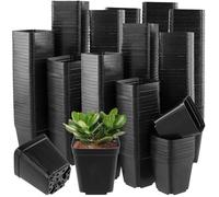 ZEONHAK Lot de 400 petits pots de fleurs carrés noirs de 5,5 cm pour intérieur et extérieur