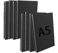 ZEONHAK Lot de 8 carnets de croquis A5 noirs, 60 feuilles et 120 pages à spirales vierges avec couverture kraft 100 g/m² pour peinture, écriture