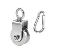 ZEONHEI 1 pièce Poulie de 68 mm, Câble en acier avec 2 roulements à billes, 304 Poulle en acier inoxydable avec 1 crochet, rouleau de corde de poulie de fitness pour corde en acier de 22 mm