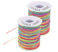 ZEONHEI 2 Lot de 100 m x 1 mm Corde Perlée Élastique, Corde Perlée Arc-en-Ciel Corde Artisanale, Caoutchouc Élastique Corde de Perle pour Bricolage Artisanat Bracelet Collier et des Cheveux