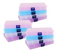 ZEONHEI Lot de 12 boîtes de rangement en plastique à 15 compartiments avec compartiments, boîte de rangement pour perles artisanales avec séparateurs réglables