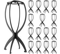 ZEONHEI Lot de 16 Supports de Perruques en Plastique, 36 x 17 cm Tête de Perruque Plastique Noir pour Perruques Longues Les Femmes Voyage Finition Des Cheveux, Noir