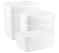 ZEONHEI Lot de 18 Boites Rangement Plastique, Paniers Empilables avec Poignées pour Étagères, Cuisine, Tiroirs, 20,5 x 14 x 7 cm, Blanc