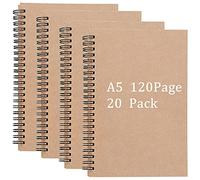ZEONHEI Lot de 20 carnets de croquis A5 21,6 x 14,9 cm - 60 feuilles/120 pages - Couverture souple - Carnet de croquis à spirale vierge pour dessin et peinture