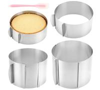 ZEONHEI Lot de 4 cercles à gâteau réglables hauts, diamètre : 16-30 cm, en acier inoxydable, avec spatule, cercle à gâteau, rond, réglable, cadre de cuisson pour gâteaux superposés, cheesecake, 6 cm