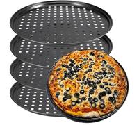 ZEONHEI Lot de 4 Plaques à Pizza Antiadhésives de 30,5 cm pour Four, Plaque de Cuisson à Pizza Ronde avec Trous pour Faire une Pizza, 32 cm x 1,5 cm