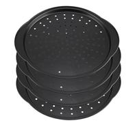 ZEONHEI Lot de 4 plaques à pizza rondes de 30,5 cm pour four, plaques à pizza antiadhésives avec trous, plaque de cuisson à pizza ronde en acier au carbone avec poignée pour faire de la pizza