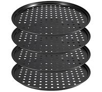 ZEONHEI Lot de 4 plaques de cuisson à pizza antiadhésives de 25,4 cm, plaque à pizza perforée pour faire des pizzas au four, 26 cm x 1,5 cm, noir