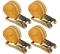 ZEONHEI Lot de 4 sangles d'arrimage à cliquet de 2000 kg de 8 m de long et 50 mm - 1 pièce - 1 pièce - Sangle d'arrimage à cliquet pour le groupement de charge - Jaune
