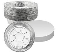 ZEONHEI Lot de 40 plateaux ronds en aluminium de 20,3 cm avec couvercles en papier, 900 ml, moules à tarte ronds en aluminium, moules à gâteaux pour cuisiner, rôtir, réchauffer