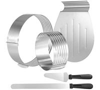 ZEONHEI Lot de 5 outils de découpe pour fond de gâteau, 2 coupe-tartes ronds avec 1 couteau à pâtisserie, 1 pelle à tarte en acier inoxydable, 1 pelle à gâteau, 15-20 cm/25-30 cm, cercle à tarte