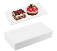 ZEONHEI Lot de 50 assiettes de fête rectangulaires en papier blanc, 26 x 13 cm, assiettes de service jetables en bagasse de canne à sucre pour pique-nique, barbecue, fête, utilisation