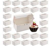 ZEONHEI Lot de 50 boîtes à cupcakes à 2 trous avec fenêtre, boîtes en carton blanc pour muffins et biscuits, 15,5 x 8,9 x 7,6 cm