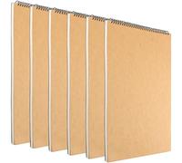 ZEONHEI Lot de 6 carnets de croquis vierges à spirales A3, 30 feuilles/60 pages de 160 g/m² A3, couverture en papier kraft marron pour peinture, croquis, dessin