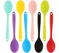 ZEONHEI Lot de 8 cuillères en silicone de 20 cm, 8 couleurs, anti-adhésives, résistantes à la chaleur, pour cuire, mélanger, ramasser et mélanger