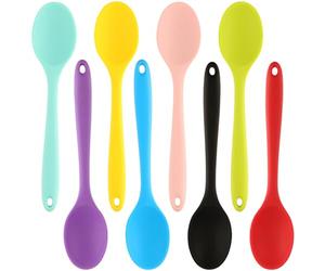 ZEONHEI Lot de 8 cuillères en silicone de 20 cm, 8 couleurs, anti-adhésives, résistantes à la chaleur, pour cuire, mélanger, ramasser et mélanger