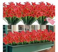 ZEOSTARO Lot de 20 Fleurs artificielles d'extérieur résistantes aux UV, ne se décolorent Pas, arbustes de Verdure pour Jardin, Porche, fenêtre, décoration (Rouge foncé)
