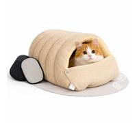 zeostmont 2 en 1 Panier Chat Chaud Hiver 57 cm, Grotte Douillette Chat & Niche Petit Chien, Lavable et Pliable, Panier avec Toit, Couchage et Cachette en Peluche avec Gant (L)