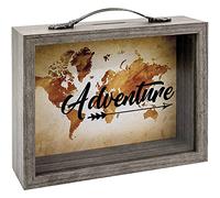 Tirelire - Adventure - Mappemonde - Bois - Vintage - 6,5x21 cm