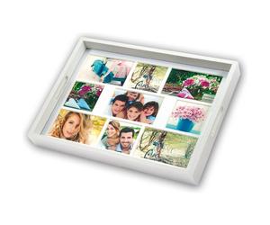 Zep plateau photo blanc W006 pour 9 photos en bois avec protection en verre