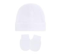 ZEPFJHE 1 ensemble bonnet et moufles en coton respirant pour bébé - Cadeau sécurisé - Pour nouveau-nés et nourrissons - Doux et respirant, blanc, taille unique